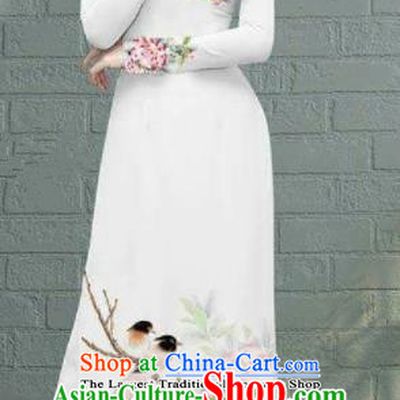 Asian Traditional Vietnam Costume Printing Peony Ao Dai Qipao Dress Vietnamese Bride Cheongsam for Women