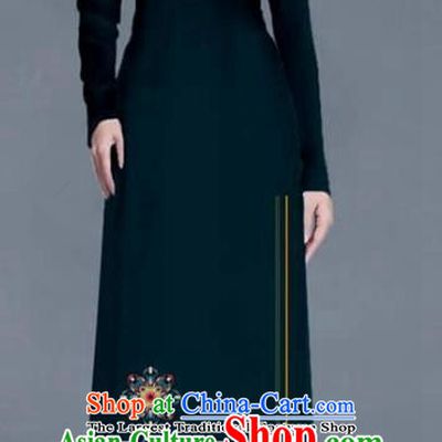 Asian Traditional Vietnam Ao Dai Costume Vietnamese Bride Peacock Green Cheongsam for Women