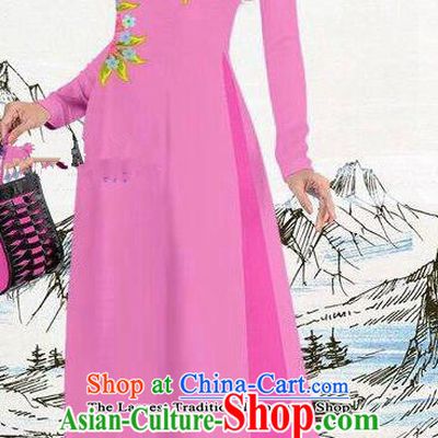 Asian Traditional Vietnam Female Costume Vietnamese Rosy Ao Dai Cheongsam for Women