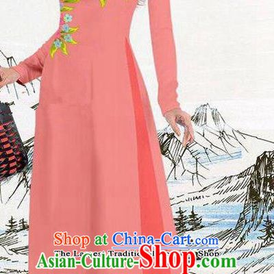 Asian Traditional Vietnam Female Costume Vietnamese Watermelon Red Ao Dai Cheongsam for Women