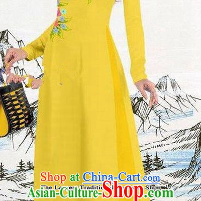 Asian Traditional Vietnam Female Costume Vietnamese Yellow Ao Dai Cheongsam for Women
