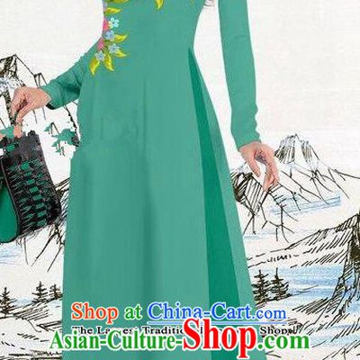 Asian Traditional Vietnam Female Costume Vietnamese Green Ao Dai Cheongsam for Women
