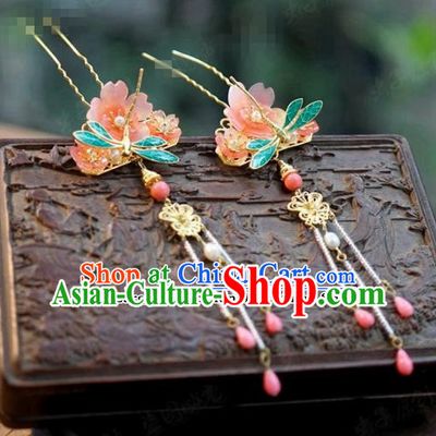 Chinese Ancient Wedding Queen Hair Jewelry Accessories Dragonfly Tassel Hairpins for Women