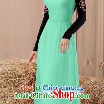 Vietnam Traditional Costume Green Ao Dai Qipao Dress Vietnamese Cheongsam for Women
