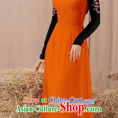Vietnam Traditional Costume Orange Ao Dai Qipao Dress Vietnamese Cheongsam for Women