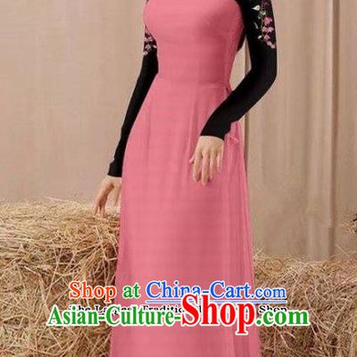 Vietnam Traditional Costume Pink Ao Dai Qipao Dress Vietnamese Cheongsam for Women