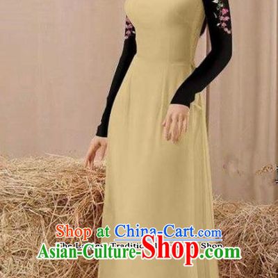 Vietnam Traditional Costume Khaki Ao Dai Qipao Dress Vietnamese Cheongsam for Women
