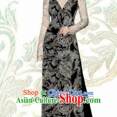 Vietnam Traditional Bride Costume Vietnamese Black Ao Dai Qipao Dress Cheongsam for Women