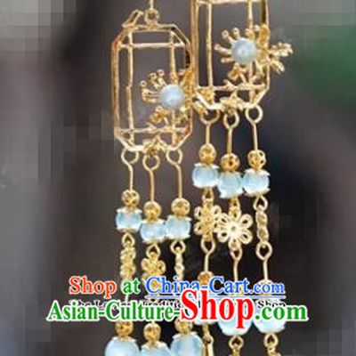 Chinese Traditional Wedding Golden Tassel Earrings Ancient Bride Hanfu Jewelry Accessories for Women