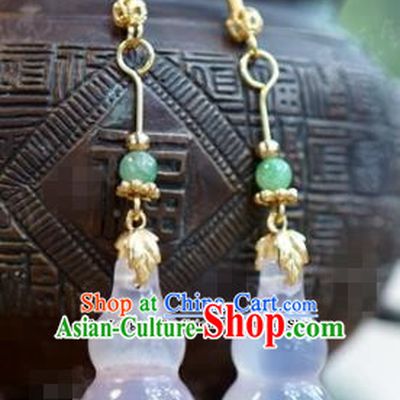 chinese Traditional Palace Chalcedony Earrings Ancient Bride Hanfu Jewelry Accessories for Women