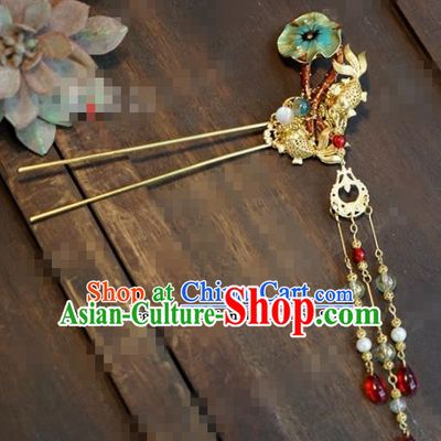 Chinese Ancient Hair Accessories Wedding Bride Crane Hair Clips Lotus Leaf Hairpins for Women