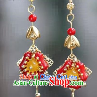 Chinese Traditional Wedding Hanfu Red Earrings Ancient Bride Palace Jewelry Accessories for Women