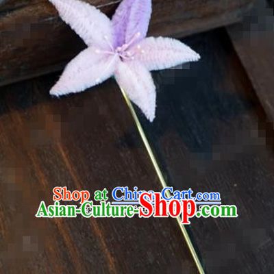 Chinese Ancient Queen Hair Clip Wedding Bride Headdress Lilac Velvet Flower Hairpins for Women