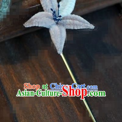 Chinese Ancient Queen Hair Clip Wedding Bride Headdress Grey Velvet Flower Hairpins for Women
