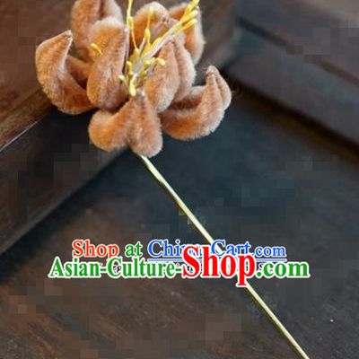 Chinese Ancient Queen Orange Velvet Flower Hair Clip Wedding Bride Headdress Hairpins for Women