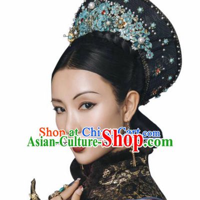 Chinese Ancient Qing Dynasty Queen Hat Wedding Bride Headdress for Women
