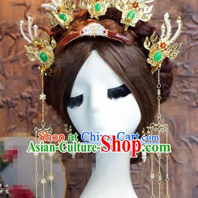 Chinese Ancient Qing Dynasty Empress Phoenix Hair Clips Wedding Bride Hairpins Headdress for Women