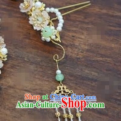 Chinese Ancient Bride Hair Accessories Wedding Tassel Pearls Hairpins for Women
