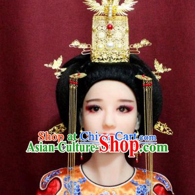 Chinese Ancient Queen Headdress Tang Dynasty Empress Phoenix Coronet Hairpins Complete Set for Women