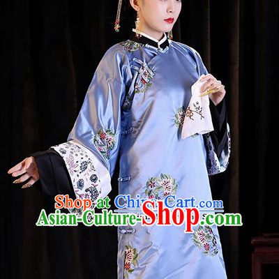 Chinese Ancient Drama Imperial Consort Clothing Qing Dynasty Manchu Palace Lady Embroidered Costumes and Headpiece for Women