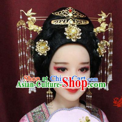 Chinese Ancient Tang Dynasty Wedding Hair Accessories Queen Tassel Step Shake Hairpins Complete Set for Women