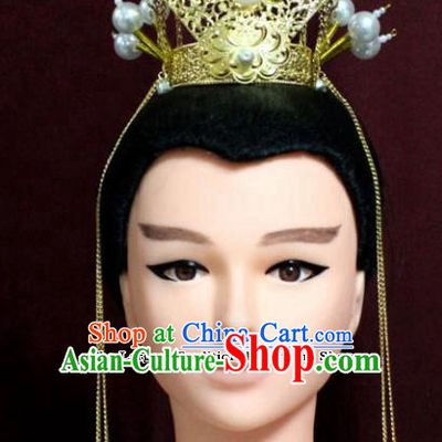 Chinese Traditional Classical Hair Accessories Ancient Nobility Childe Golden Hair Crown for Men