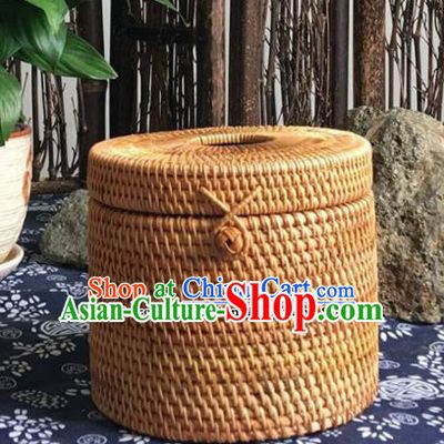 Asian Vietnamese Traditional Craft Rattan Basket Straw Plaited Paper Suction Box