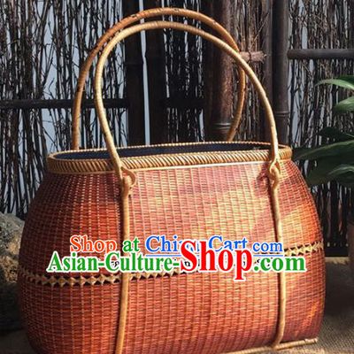 Asian Vietnamese Traditional Craft Red Rattan Handbag Straw Plaited Bag