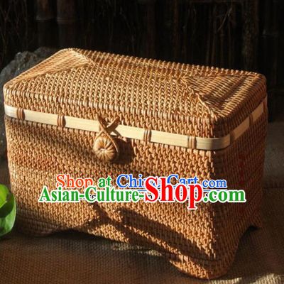 Asian Vietnamese Traditional Craft Rattan Box Straw Plaited Storage Box
