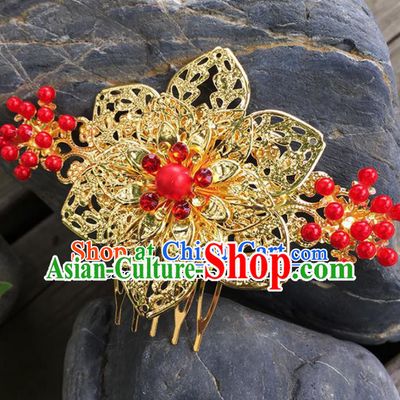 Chinese Ancient Tang Dynasty Hair Accessories Golden Hair Comb Hairpins for Women