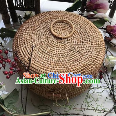Asian Vietnamese Traditional Rattan Craft Artware Straw Plaited Tea Box