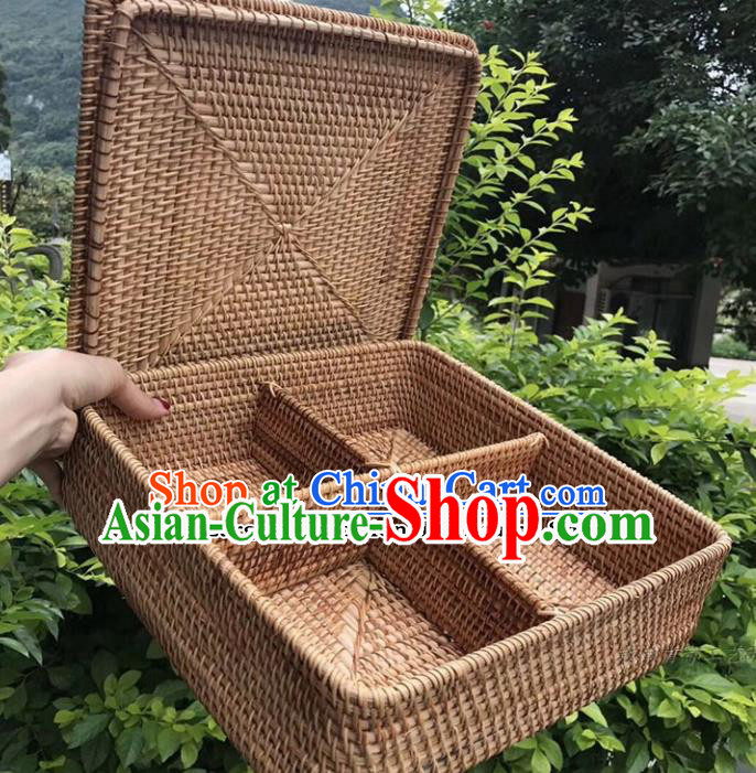Asian Vietnamese Traditional Rattan Craft Artware Straw Plaited Square Tea Box Asian Vietnamese Traditional Rattan Craft Artware Straw Plaited Square Tea Box