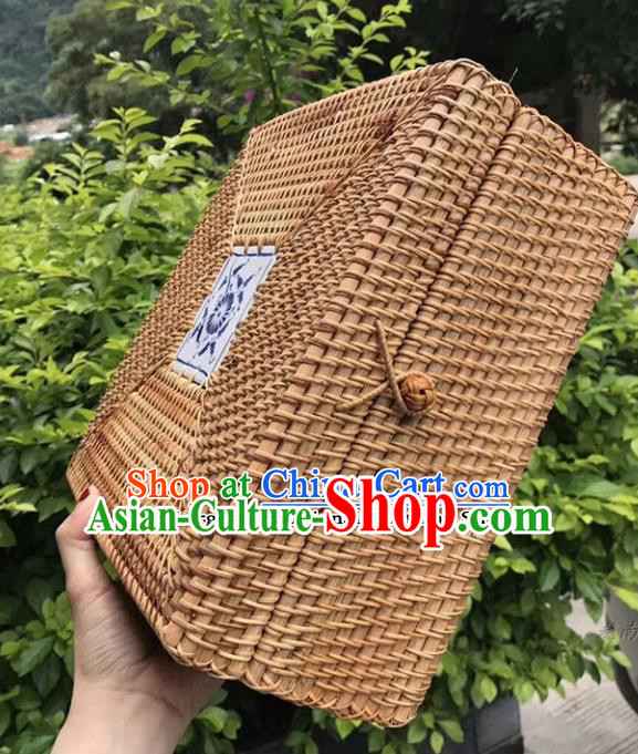 Asian Vietnamese Traditional Rattan Craft Artware Straw Plaited Square Storage Box Asian Vietnamese Traditional Rattan Craft Artware Straw Plaited Square Storage Box