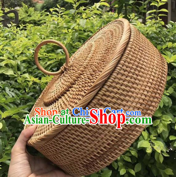 Asian Vietnamese Traditional Rattan Craft Artware Straw Plaited Storage Box Asian Vietnamese Traditional Rattan Craft Artware Straw Plaited Storage Box