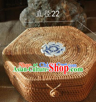 Asian Vietnamese Traditional Craft Rattan Artware Straw Plaited Storage Box Asian Vietnamese Traditional Craft Rattan Artware Straw Plaited Storage Box