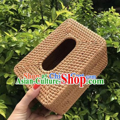 Asian Vietnamese Traditional Craft Rattan Artware Straw Plaited Paper Box