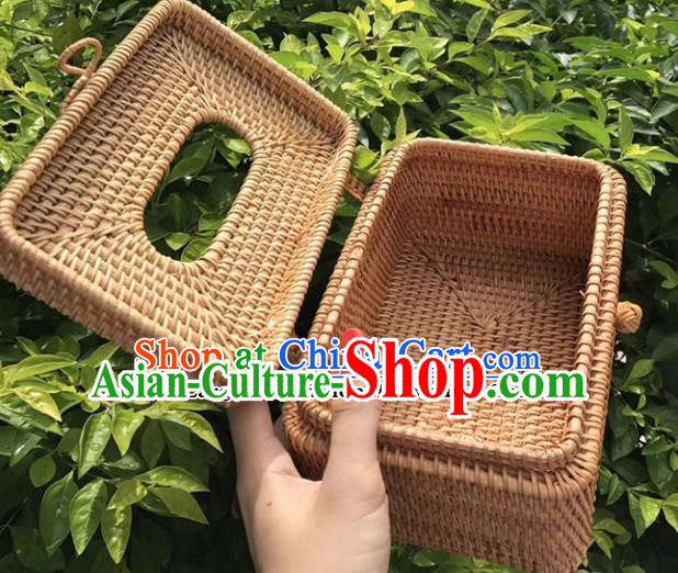 Asian Vietnamese Traditional Craft Rattan Artware Straw Plaited Paper Box Asian Vietnamese Traditional Craft Rattan Artware Straw Plaited Paper Box