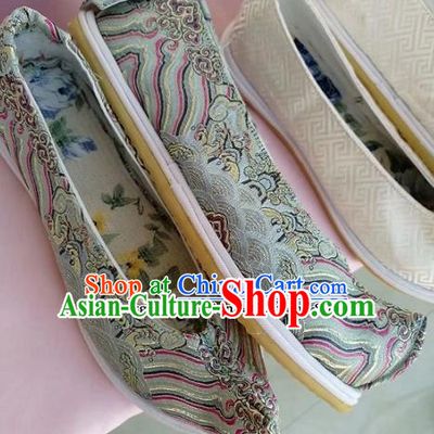 Chinese Traditional Hanfu Shoes Grey Embroidered Shoes Handmade Cloth Shoes for Women