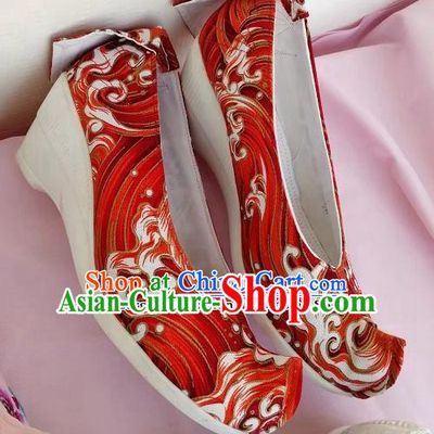 Chinese Traditional Hanfu Red Shoes Embroidered Shoes Handmade Cloth Shoes for Women