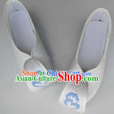 Chinese Traditional Hanfu Shoes Embroidered Shoes Handmade White Satin Shoes for Women
