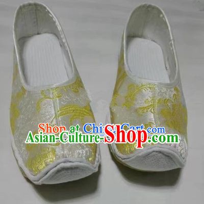Chinese Traditional Hanfu Shoes White Satin Shoes Handmade Cloth Shoes for Women