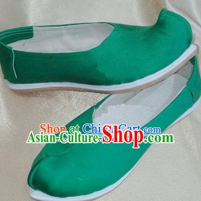 Chinese Traditional Hanfu Shoes Ancient Princess Green Satin Shoes Handmade Shoes for Women