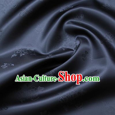 Traditional Asian Cloth Drapery Brocade Korean Hanbok Palace Navy Satin Silk Fabric