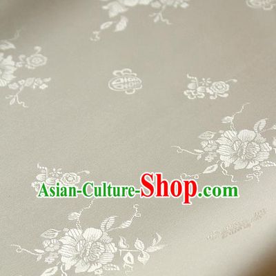 Traditional Asian Classical Peony Pattern Cloth Drapery White Brocade Korean Hanbok Palace Satin Silk Fabric