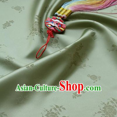 Traditional Asian Classical Peony Pattern Cloth Drapery Green Brocade Korean Hanbok Palace Satin Silk Fabric