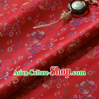 Traditional Asian Classical Pattern Cloth Drapery Red Brocade Korean Hanbok Palace Satin Silk Fabric