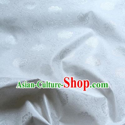 Traditional Asian Classical Lotus Pattern Cloth Drapery White Brocade Korean Hanbok Palace Satin Silk Fabric