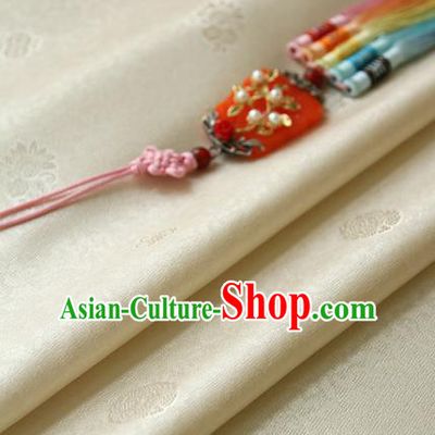 Traditional Asian Classical Flowers Pattern Cloth Drapery Beige Brocade Korean Hanbok Palace Satin Silk Fabric