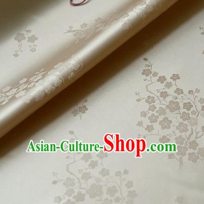 Traditional Asian Classical Wintersweet Pattern Cloth Drapery White Brocade Korean Hanbok Palace Satin Silk Fabric