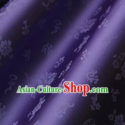 Traditional Asian Classical Chrysanthemum Pattern Purple Brocade Cloth Drapery Korean Hanbok Palace Satin Silk Fabric